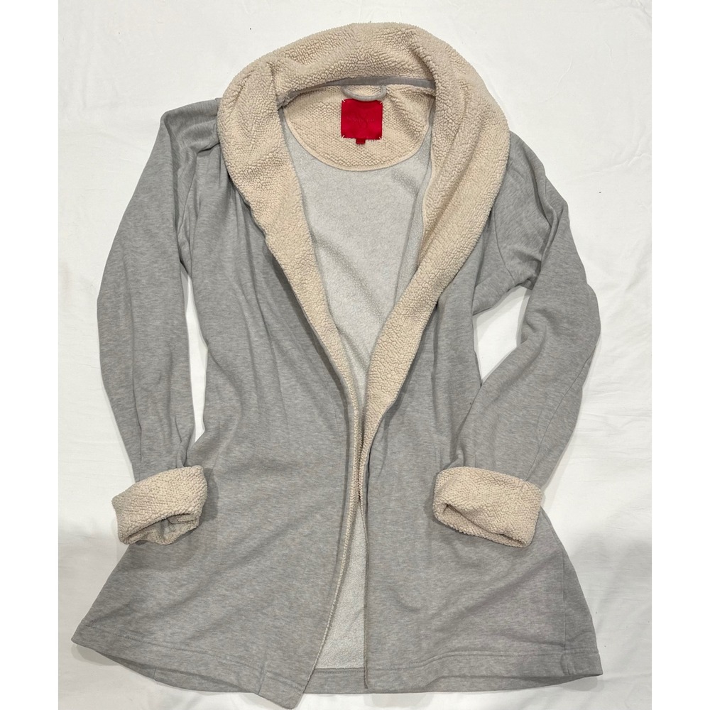 Vintage Victorias Secret Red Label Grey Sherpa Trim Fleece Robe House Coat Small